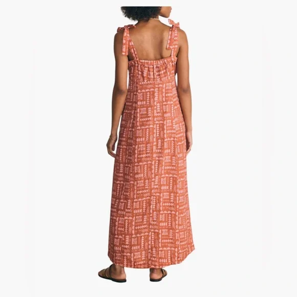 *NWT* Faherty Women's S Anna Kahalekulu Kendall Orange 100% Linen Maxi Sundress - Picture 2 of 16